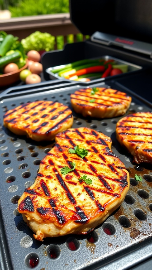 Savory Griddled Cabbage Steaks on the Blackstone Griddled cabbage steak on a Blackstone griddle, garnished with parsley, in a sunny outdoor setting.